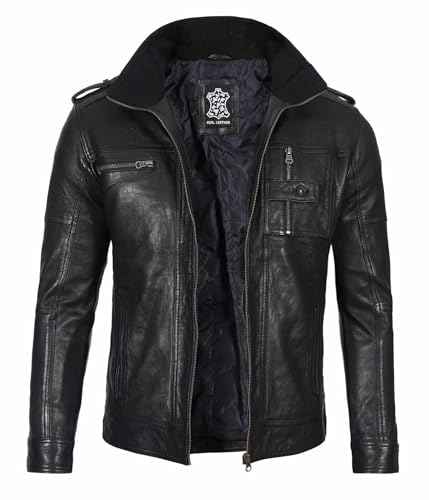 Image of fjackets Mens Leather Jacket - 100% Real Lambskin Cafe Racer Leather Jacket Men Moto Style Jackets