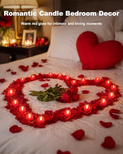 Image of Homemory 12-Pack Red Remote Flameless Battery Tea Light Candles, 400+ Hrs | 2 /4 /6 /8H Timer LED Flickering Tealight Votives for Christmas, Jack O Lanterns, Valentine's Day and Romantic Nights