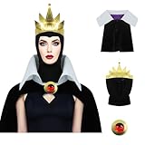 PAINEOMN Evil Queen Costume Women Black Hood with Crown Collar Short Colak Set for Adult Halloween Cosplay Cape