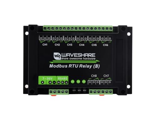 Waveshare Industrial Modbus RTU 8 Ch Relay Module (B) with RS485 Interface, Multi Isolation Protection Circuits, 7~36V Power Supply