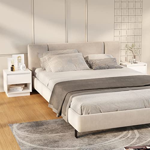 Tonture Mesitas de noche, juego de 2 unidades, color blanco, 45 x 34 x 44 cm, material de madera estable, con cajón y compartimento abierto para dormitorio, diseño clásico
