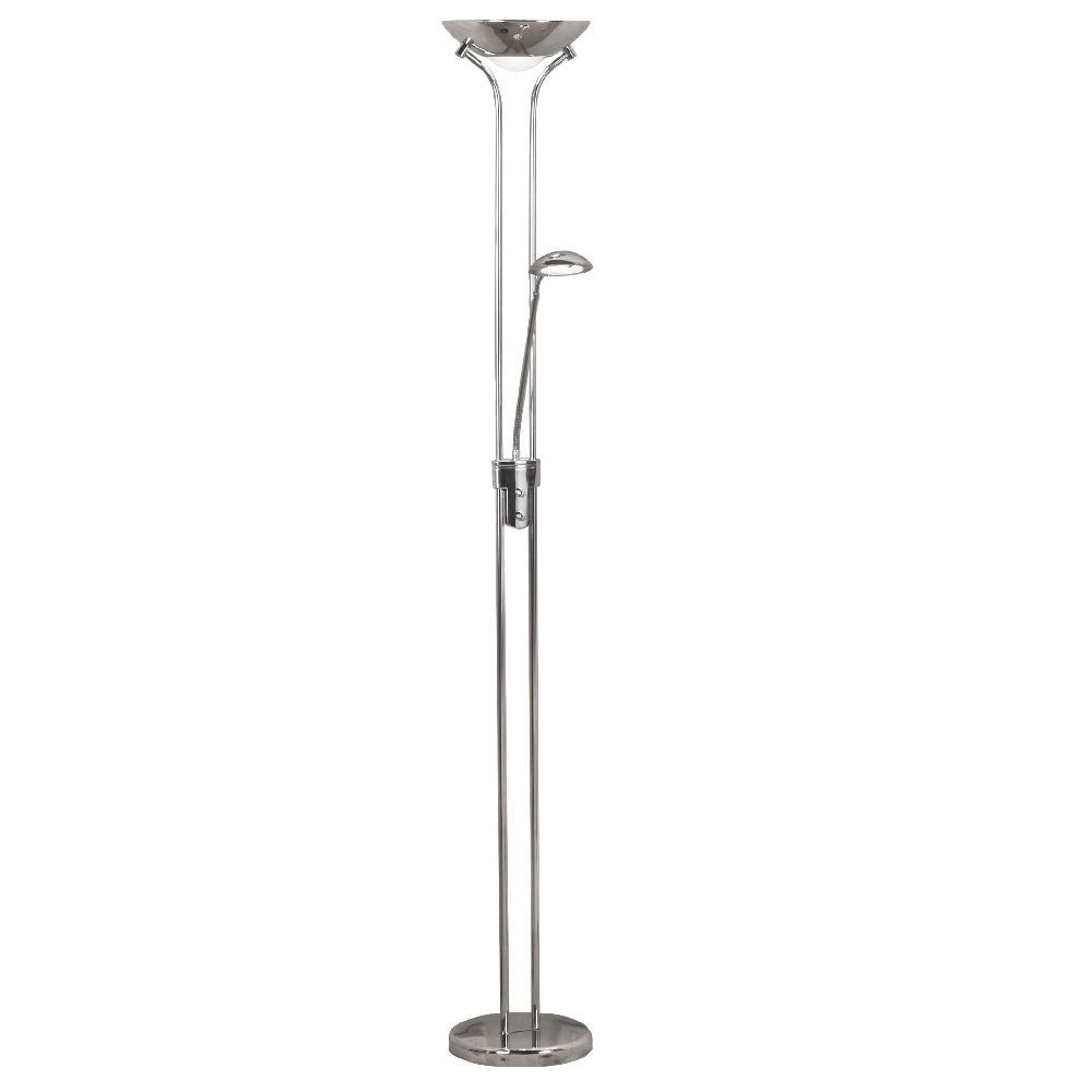 Britalia Polished Chrome LED Modern Retro Double Dimmer Mother & Child Floor Task Light | 18W 1600 Lumen 3000k Warm White | Fully Adjustable Reading Light