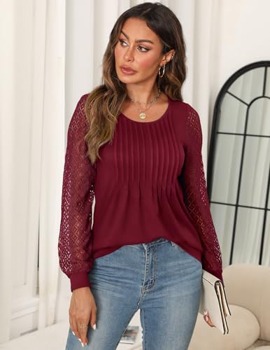 Womens Lace Long Sleeve Shirts Dressy Causal Work Blouses Flowy Tunic Tops Summer Trendy Business Outfits3