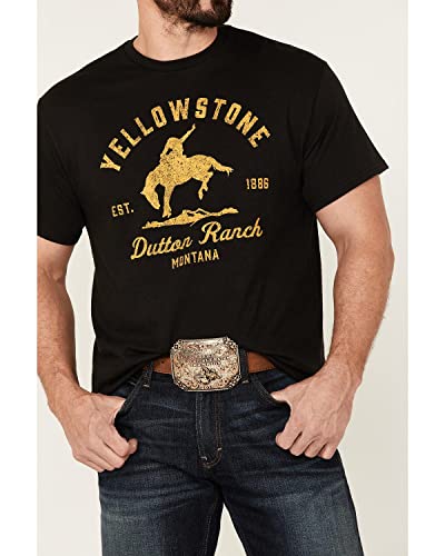 Yellowstone Bucking Bronco Horse Dutton Ranch Montana TV Show Black T Shirt 66-33
