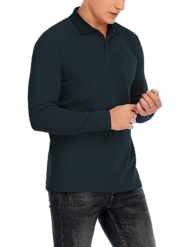 Brosloth Men's Cotton Long Sleeve Polo Shirts with Pocket Moisture Wicking Classic Casual Sport Golf Shirt3