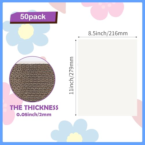 Image of RLAVBL 50 Pack 8.5x11 Corrugated Cardboard Sheets, White Flat Cardboard Inserts for Shipping, Mailing, Packing, DIY Crafts