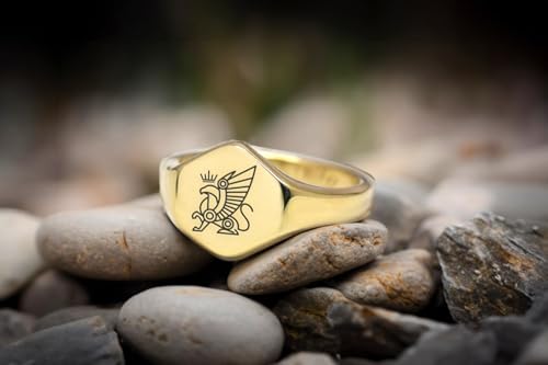 Bague griffon gravée hexagonale en argent 925 plaqué or massif - 4