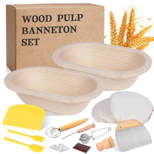 Non-Stick 10" Oval Wood Pulp Banneton Bread Proofing Basket Set