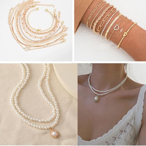 120PCS Gold Jewelry Sets For Women, With 7 Necklace,12 Bracelet,30pcs Hoop Earring,59pcs stud earrings and 12pcs cuff Ear Earrings Friendship for Happy Gifts4
