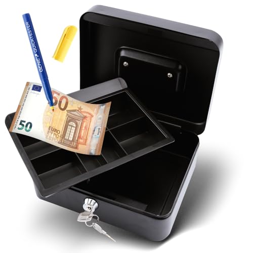 Olympia CB 700 Plus Geldkassette inklusive GENIE Falschgeldprüfer (aus pulverbeschichtetem Stahl, versenkbarer Griff, mit 5-Fächer-Münzeinsatz, Sicherheits-Zylinderschloss, 20 x 16 x 9 cm), schwarz Olympia CB 700 Plus Geldkassette inklusive GENIE Falschgeldprüfer (aus pulverbeschichtetem Stahl, versenkbarer Griff, mit 5-Fächer-Münzeinsatz, Sicherheits-Zylinderschloss, 20 x 16 x 9 cm), schwarz