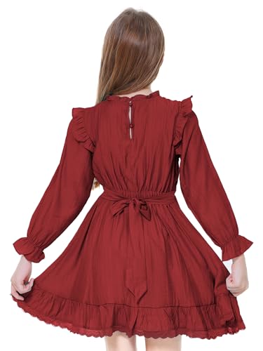 WULFUL Girls Flared Belted Long Sleeve Dress for Casual Parties 5-14 Years