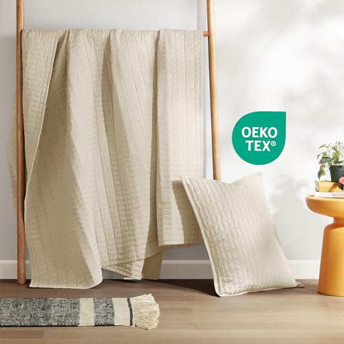 Comfort Spaces Kienna Quilt Set- Double Sided Stitching Design Summer Blanket, Lightweight, Soft, All Season Bedding Layer, Matching Sham, Ivory, Coverlet Twin/Twin XL(66"x90") 2 Piece