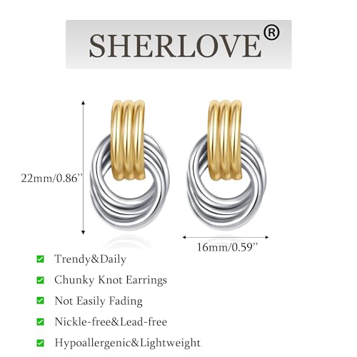Image of SHERLOVE Chunky Knot Gold Earrings Women Statement Drop Dangle Earrings | 14K Gold Plated Hypoallergenic Lightweight,Trendy Dainty Elegant Cute,Women Gold Jewelry Fashion Accessories Gifts