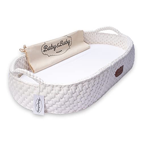 Handmade Baby Changing Basket Moses Basket Table Topper Changing Station 30x15.7x5" - Artisan Crochet 100% Natural Cotton, Foldable, Handles (White) Handmade Baby Changing Basket Moses Basket Table Topper Changing Station 30x15.7x5" - Artisan Crochet 100% Natural Cotton, Foldable, Handles (White)