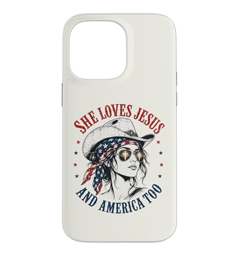 She Loves Jesus and America Too Cowgirl Flag 7��4�� USA �X�}�z�P�[�X iPhone 14 Pro Max �p