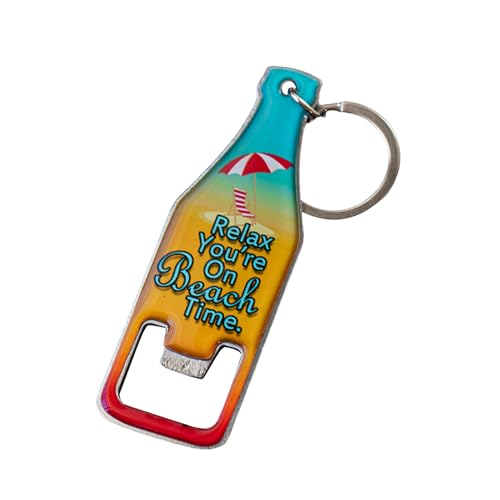 Llavero abrebotellas, herramienta de llavero de latas, respaldo magnético, patrón de playa compacto, tamaño mini, diseño azul, excelente para camarero, viajes, camping, senderismo, coche, cocina