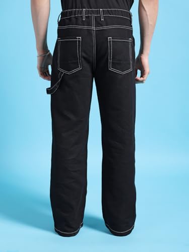 Image of The Indian Garage Co Men Baggy Solid Mid-Rise Stretchable Jeans Black