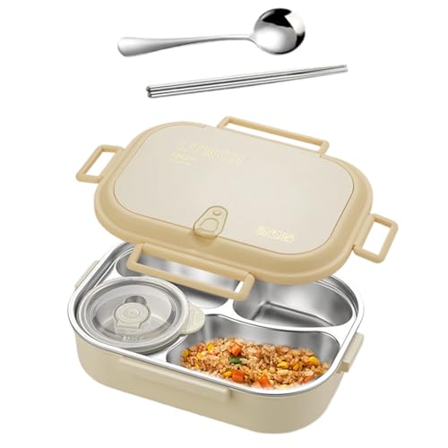 Genérico Acero Inoxidable Impermeable,Infantil,Antifugas Microondas Compartimentos con Palillos Cuchara - Preparación Comidas Adultos y Niños
