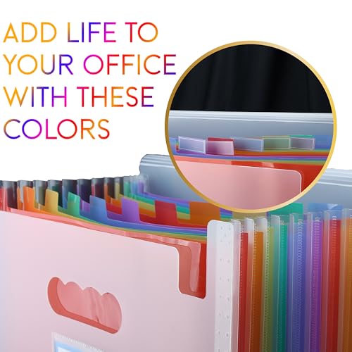 Image of SPS A4 Expanding File Folder - 13 Pockets | Transparent | Pastel Color Dividers | Snap Button Closure | Fits A4 & Letter Size | Waterproof & Lightweight