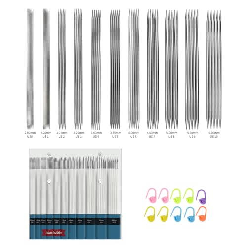 Double-Pointed Knitting Needle Set 8-inch/20-cm Stainless Steel Needles Perfect for Knitting Socks Hats and Gloves. Ergonomically Designed Suitable for Both Beginners and Experienced Knitters.