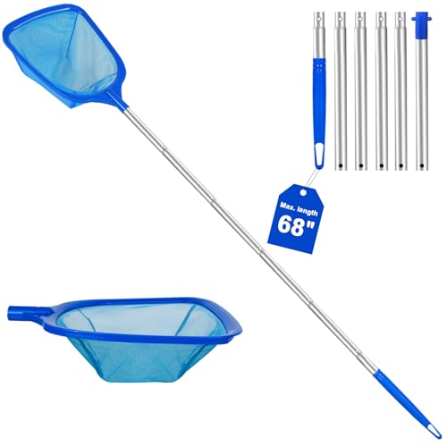 ROMIVO Pool Skimmer Net with Telescopic Pole Fine Mesh for Leaves Dust Debris Lightweight Safe-Edge Extendable 2.65.7 ft Aluminum Handle for Pools Spas Hot Tubs Ponds & Garden Water