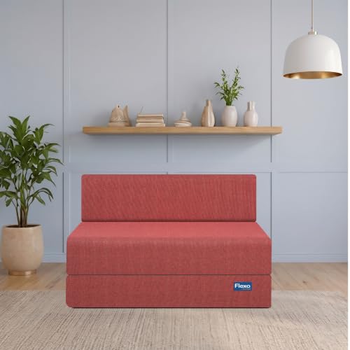 Image of Starlon 1 Seater Foldable Sofa Cum Bed 3-in-1 with Washable Jute Fabric Cover, Space Saving Guest Bed for Living Room & Apartment, Pre-Assembled Royal Maroon 3x6 Ft