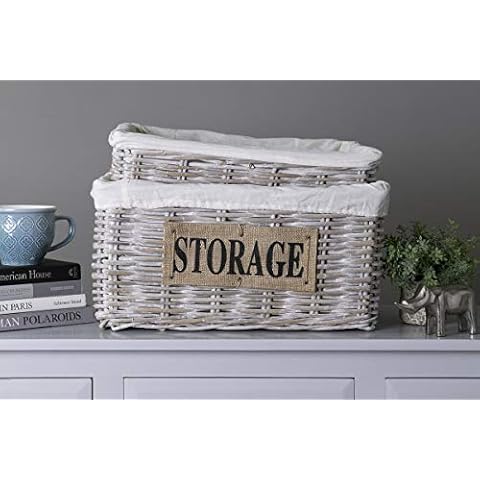 East at Main Fiona White Transitional Rectangle Rattan Storage Basket Cover