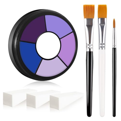 BOBISUKA Purple Cream Face & Body Paint Palette Kit with 3 Brushes 3 Sponges Highly Pigmented Easy to Blend Long Lasting Makeup for Ursula Witch Gothic Queen Celebrations Costume & Theme