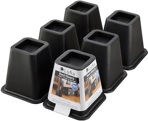 Lufia Bed Furniture Risers 6 Inch, Heavy Duty Bed Lifts Risers for for Sofa, Table, Couch, Chair or Desk (Set of 6, Black)