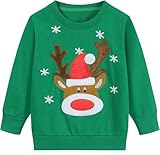 EULLA Sudadera de Navidad para Niños y Niñas, Traje con Reno, Papá Noel, Dinosaurio, Ropa Festiva, Tallas 92, 98, 104, 110, 116, 122, 6# Verde Reno, 92