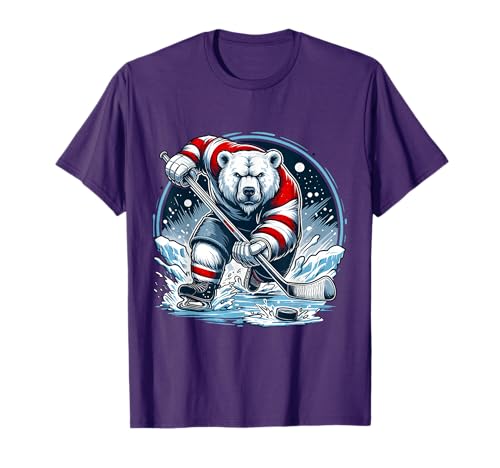 Hockey Bear on Ice: A Funny Polar Bear Playing Hockey T-Shirt