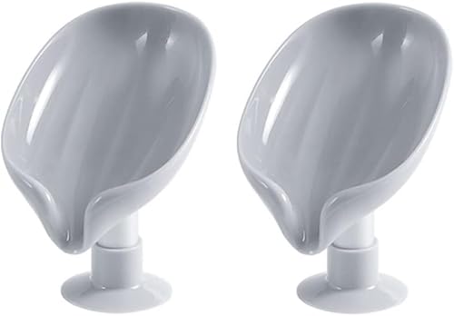 soap dish， Portable Soap Dish Self Adhesive for Bathroom Shower Leaf Plastic Sponge Tray 2pcs(B)