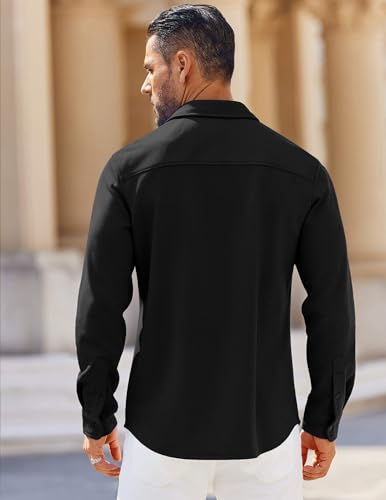COOFANDY Mens Long Sleeve Button Down Shirts Wrinkle Free Shacket Jacket Stretch Casual Overshirt4