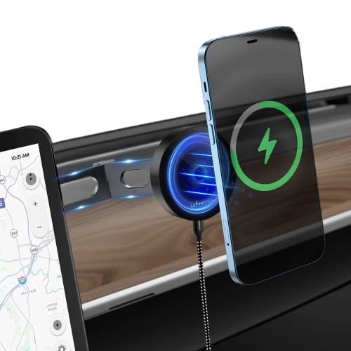 MINDSKY Cargador de coche magnético inalámbrico para teléfono compatible con Mag-Safe para Tesla 3/Y/S/X Accesorios para teléfono móvil para pantalla de coche/tablero de instrumentos Cover