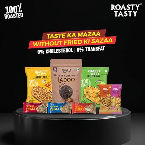 Image of Roasty Tasty Festive Gift Box | Premium Healthy Snacks & Sweets Hamper | Palm Oil Free Millet Namkeen, No Added Sugar Ladoos & Millet Chikkis | Corporate Gifting for Clients & Employees | Festive Gift for Friends & Family
