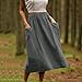 Women's Linen Midi Skirt Summer Cotton Pleated Flowy Elastic High Waisted Skirts Casual Loose Skirt with Pockets Gray XL