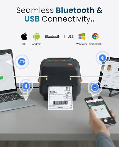 Image of SEZNIK Rudra Thermal Label Printer | Direct Thermal + Transfer | E-Commerce 304 DPI HD Print | USB, Bluetooth, WiFi | Shipping, Jewellery, Excel Print, MRP, Barcode | 1 Year Warranty | No SellerFlex