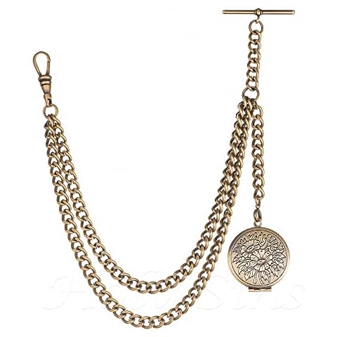 Bronze Colour Single Albert Pocket Watch Chain with Locket, Bronze, 12" Cover