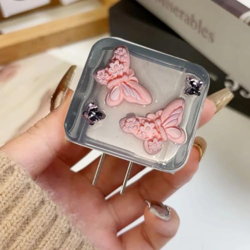 Image of Compatible with iPhone Cute Cat Charger Case Cover | Cartoon Character Silicone Charger Case Cover for 18-20W 360 Degree Full Protection Cover (Pink Butterfly)