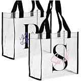 Personalized Initial Clear Tote Bags w/Name - 12x12x6 Inches - Customized Stadium Approved Transpare