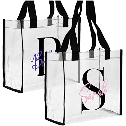 Personalized Initial Clear Tote Bags W/Name - 12X12X6 Inches - Customized Stadium Approved Transparent Bag For Women - Custom Waterproof Pool Pvc Bag - Unique Shoulder Bag Birthday Gifts For Woman C1 #TOP17