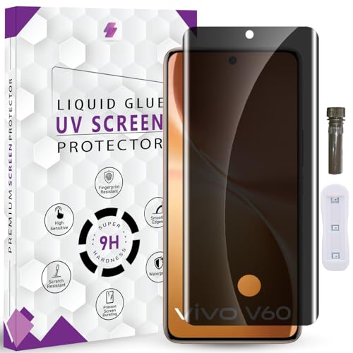 Image of HD+ UVPrivacy Tempered Glass Screen Protector for Vivo V60 5G (6.77 Inch, Pack of 1) Edge to Edge Coverage Anti-Spy /Anti-Peeping 9H Hardness Screen Guard with Installation Kit & Guide
