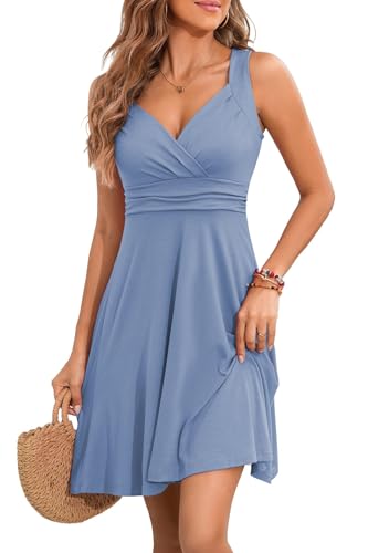 Image of Womens Wrap V Neck Sleeveless Sundress Summer Flare Tank Dress