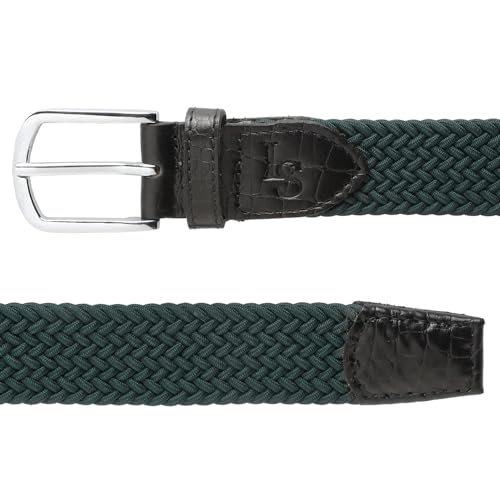 Image of LOUIS STITCH Men's Braided Elastic Stretch Belt with Leather Tipped End Stretchable Canvas Waist Band for Men Women Boys Girls Unisex (Width 3 cm) (BE-EL)