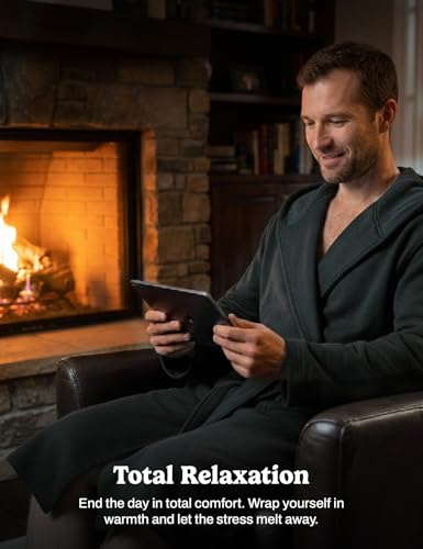 Image of Eddie Bauer Mens Robe - Luxury Fleece Bathrobe with Hood and Pockets | Soft Warm Plush Winter Bath Robe for Men