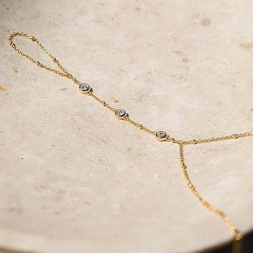 Image of Hand Chain Ring Bracelet for Women Dainty Gold Finger Chain Rhinestone Bracelet Trendy Simple Body Jewelry Gifts