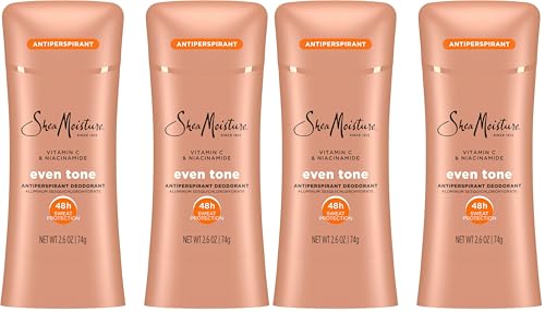 SheaMoisture Antiperspirant Deodorant Stick Even Tone Vitamin C & Niacinamide for 48HR Sweat & Odor Protection with No Parabens & No Mineral Oil 2.6 oz, (Pack of 4)