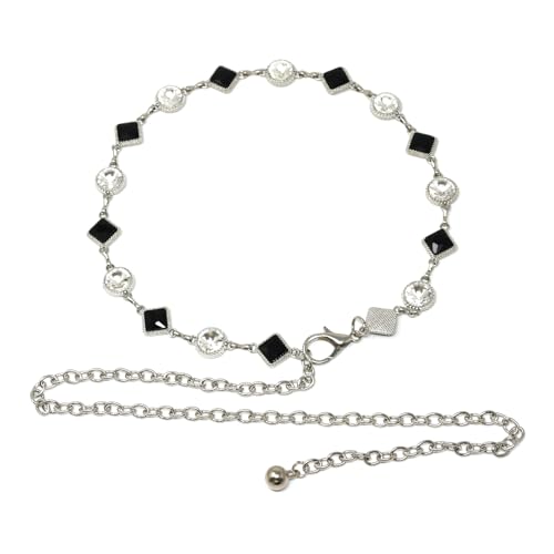 yueton 1 Pack Fashion Women Dress Chain Belt Bling Rhinestone Belt Stylish Black Faux Crystal Belt Skinny Waist Belt Clothing Accessories3