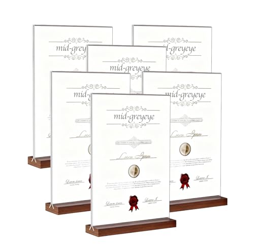midgreyeye 6 Stück A5 Premium Acryl Tischaufsteller mit Holz Sockel Aufsteller A5 für Büro Restaurant Cafe Shop Hochzeit