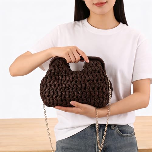 Image of Women Straw Drawstring Bucket Purse Small Tote Shoulder Handbag Hollow Out Cross-body Bag for Summer,Beach | Straw